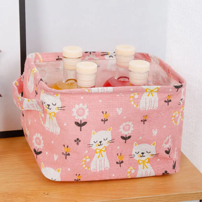 

Foldable Canvas Cartoon Storage Box 4 PCS/SET With Cute Print Snack Container With Handles Household