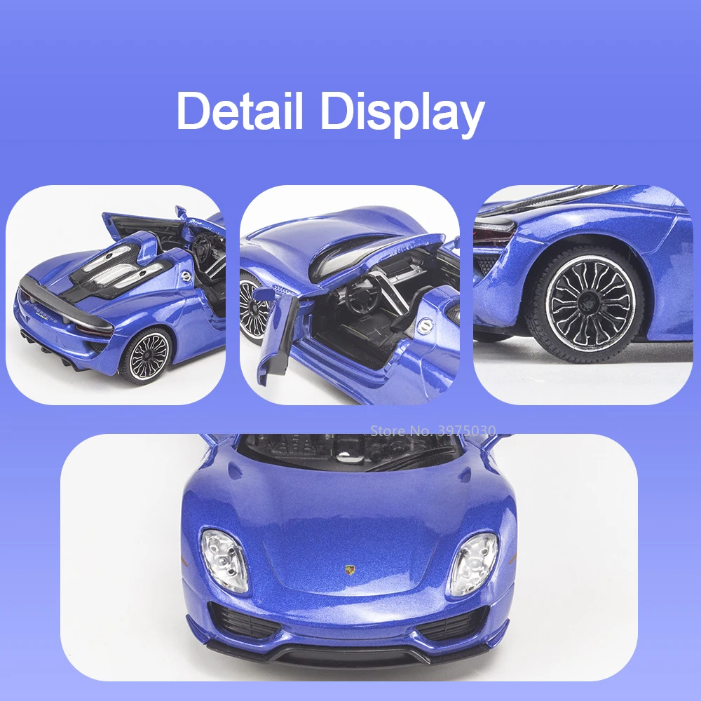 1:32 Alloy Car Model Toy Porsche 918 Spyder Supercar Diecast Highly Simulated Static Model Pull Back Collection Toy for Children