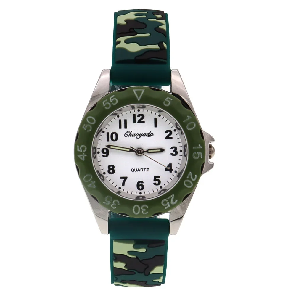 Kids Quartz Wristwatch Boys Girls Military Camouflage Silicone Strap Watches Student Birthday Gift