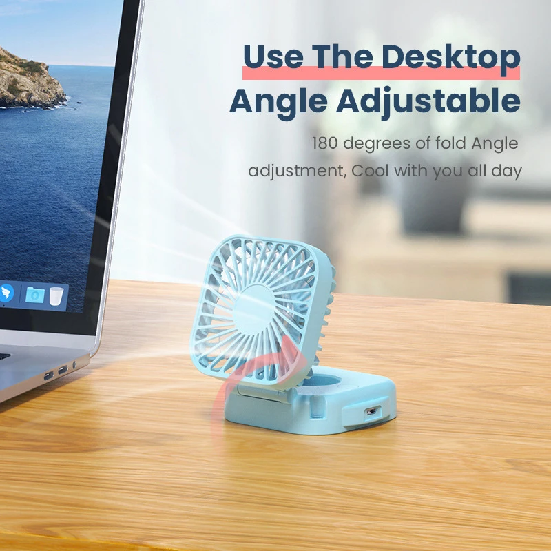 Mini ventilatore pieghevole da appendere al collo Ventilatore portatile pieghevole Mini ventilatore personale pieghevole, ricarica USB a 3 velocità per strumento di raffreddamento da viaggio