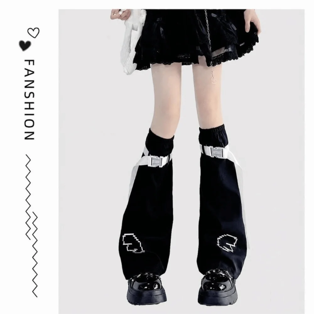 Blue White Buckle Leg Warmers Trumpet Shaped Wing Design Gothic Y2K Stockings Y2K Style Keep Warm High Tube Socks