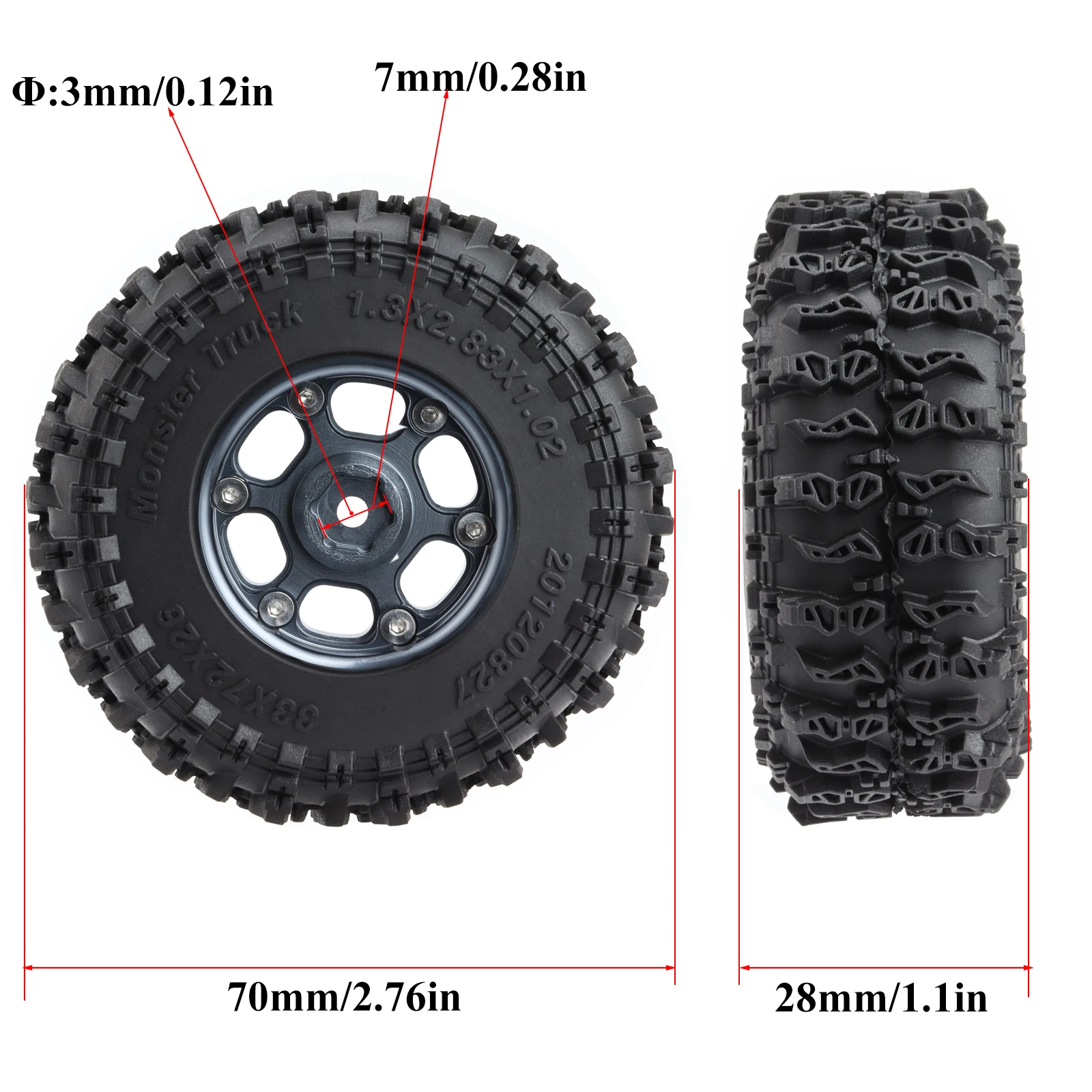 Hoocrawler المطاط عجلة الإطارات عدة مستنقع مخلب 70*27 مللي متر 1.3 "إطارات العجلات ل 1/18 TRX4M 1/24 RC SCX24 #4