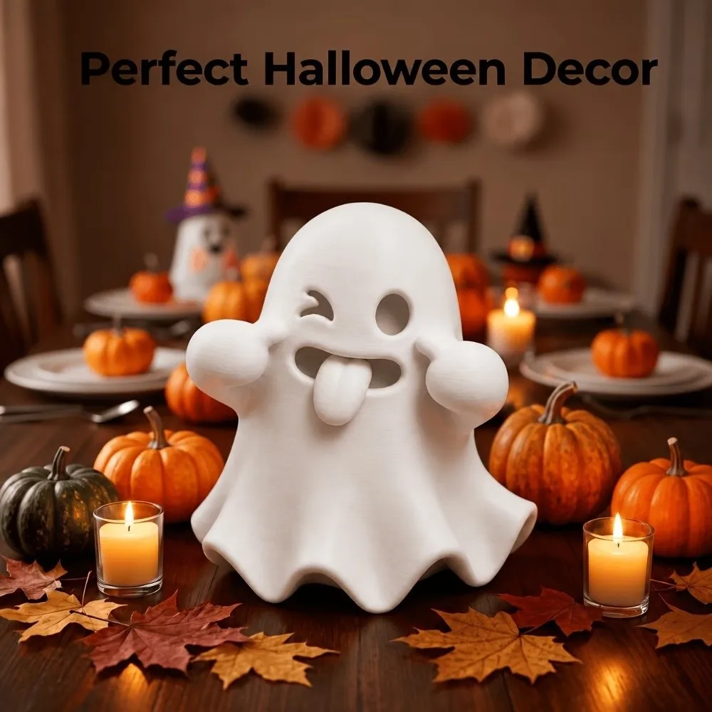 Playful Halloween Ghost Figurines Fun Expression Mischievous Table Ghost Sculpture 3D Printed Gothic Mini Ghost Ornaments
