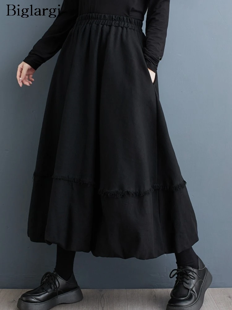 

Oversized Autumn A-Line Skirt Women Elastic High Waist Loose Ruffle Pleated Fashion Ladies Skirts Casual Woman Skirt