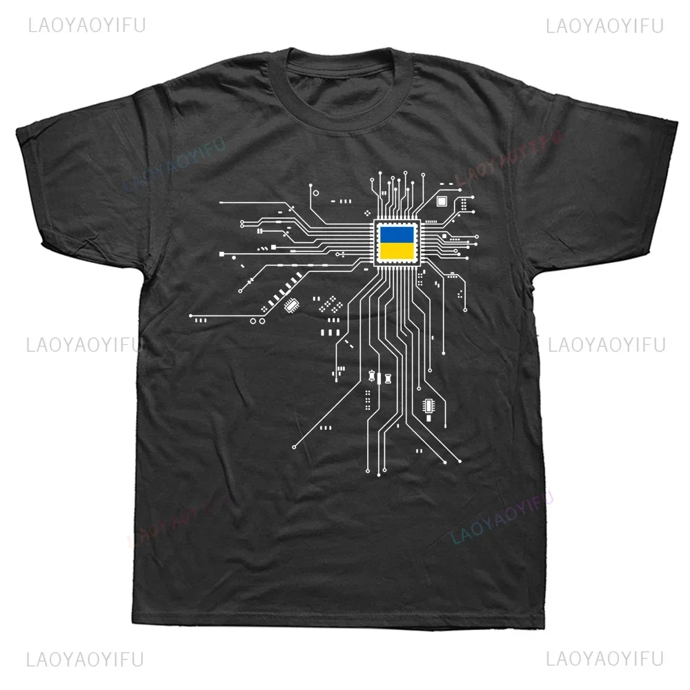 Ukrayina Country Flag CPU Processor Circuit Diagram Tees Fashion Casual Streetwear Hip-hop Hipster O-neck Hot Sale Tops Tshirt