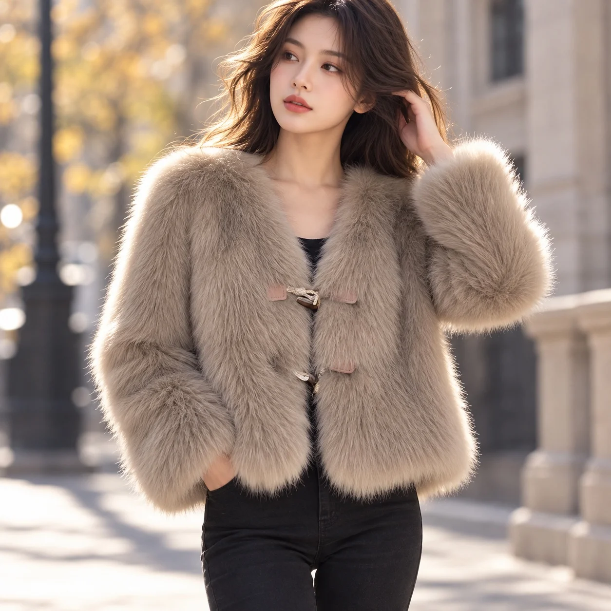 V Neck No Hood Coat Regular Length Sexy with British Style Elegant Commuter Winter Long Sleeve Regular Sleeve Women Jacket