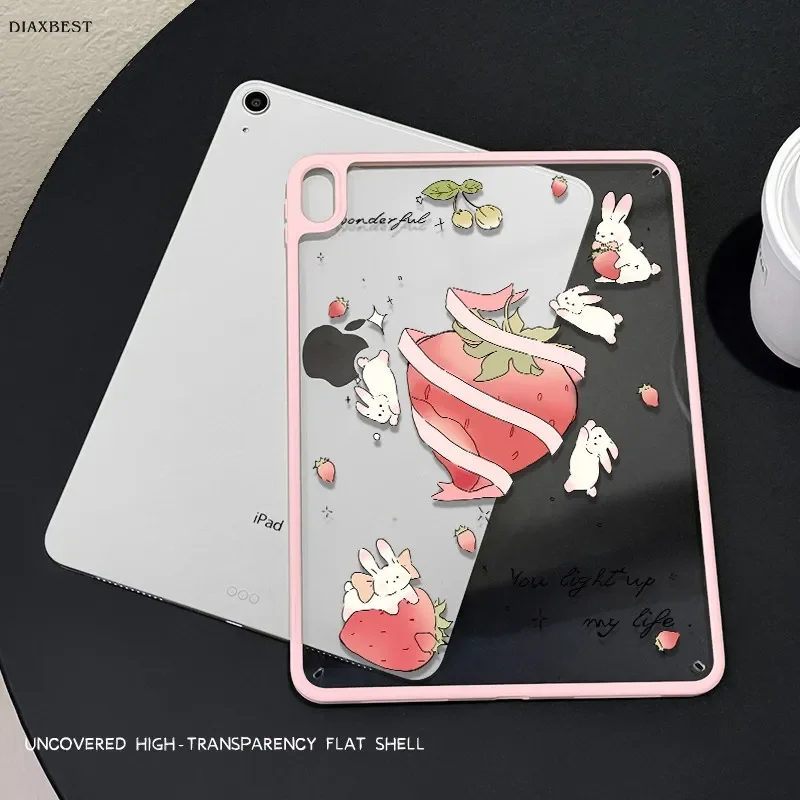 Pink Strawberry Bunny Y2K Girl Cover For iPad Pro 13 11th M5 M4 12.9 A16 10 8 7 9th 10th For Ipad Air 11 M2 M3 Mini Tablet Case