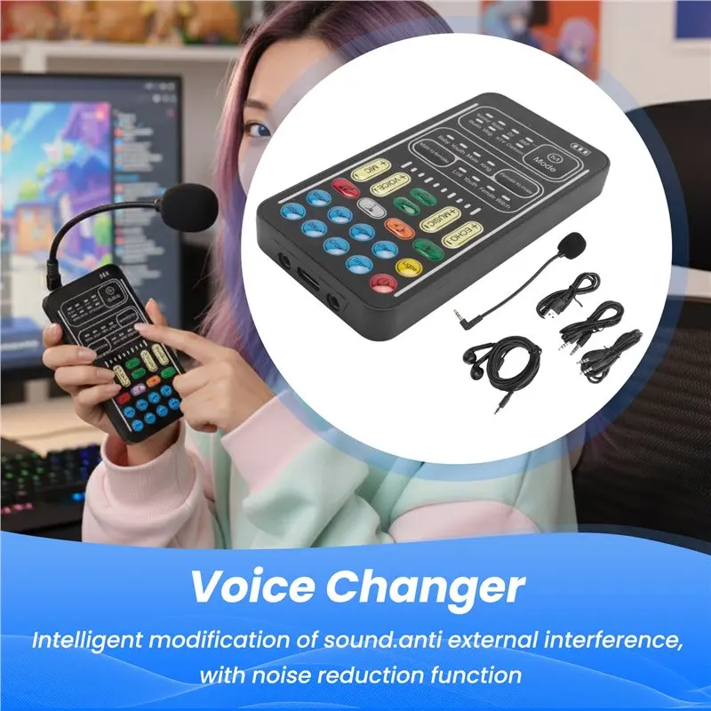 I9 Voice Changer Full Kit Multiple Audio Effect Bluetooth Live Sound Cards Ultra-Thin Portable Live Sound Card Mic Tool Durable