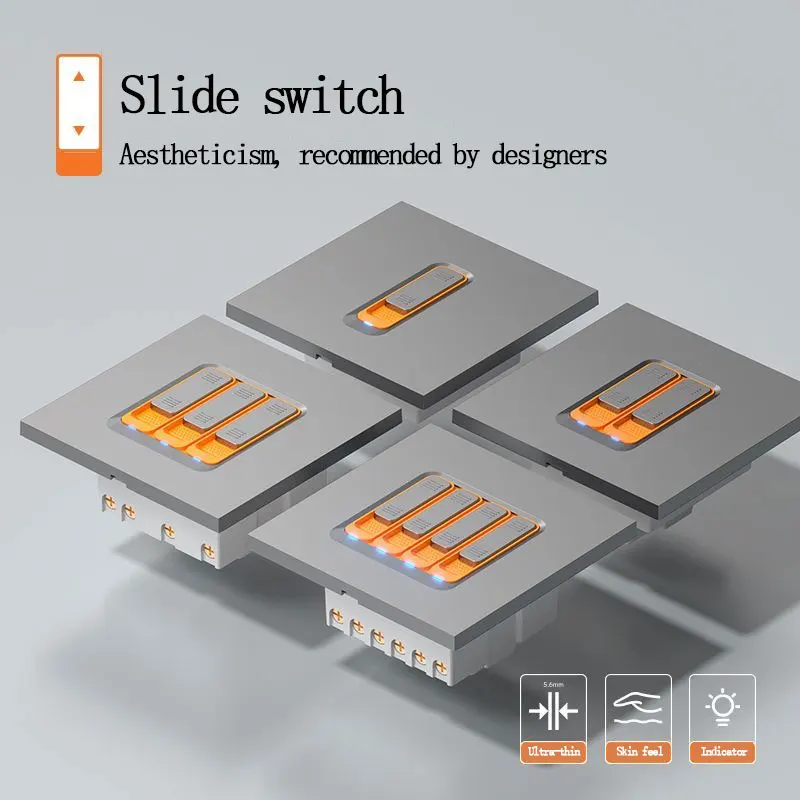 Model 86 Household 1Gang2Way Light Switch And Socket Panel, New high-End Skin-Feel Sliding 1/2/3/4Gang Wall Switch