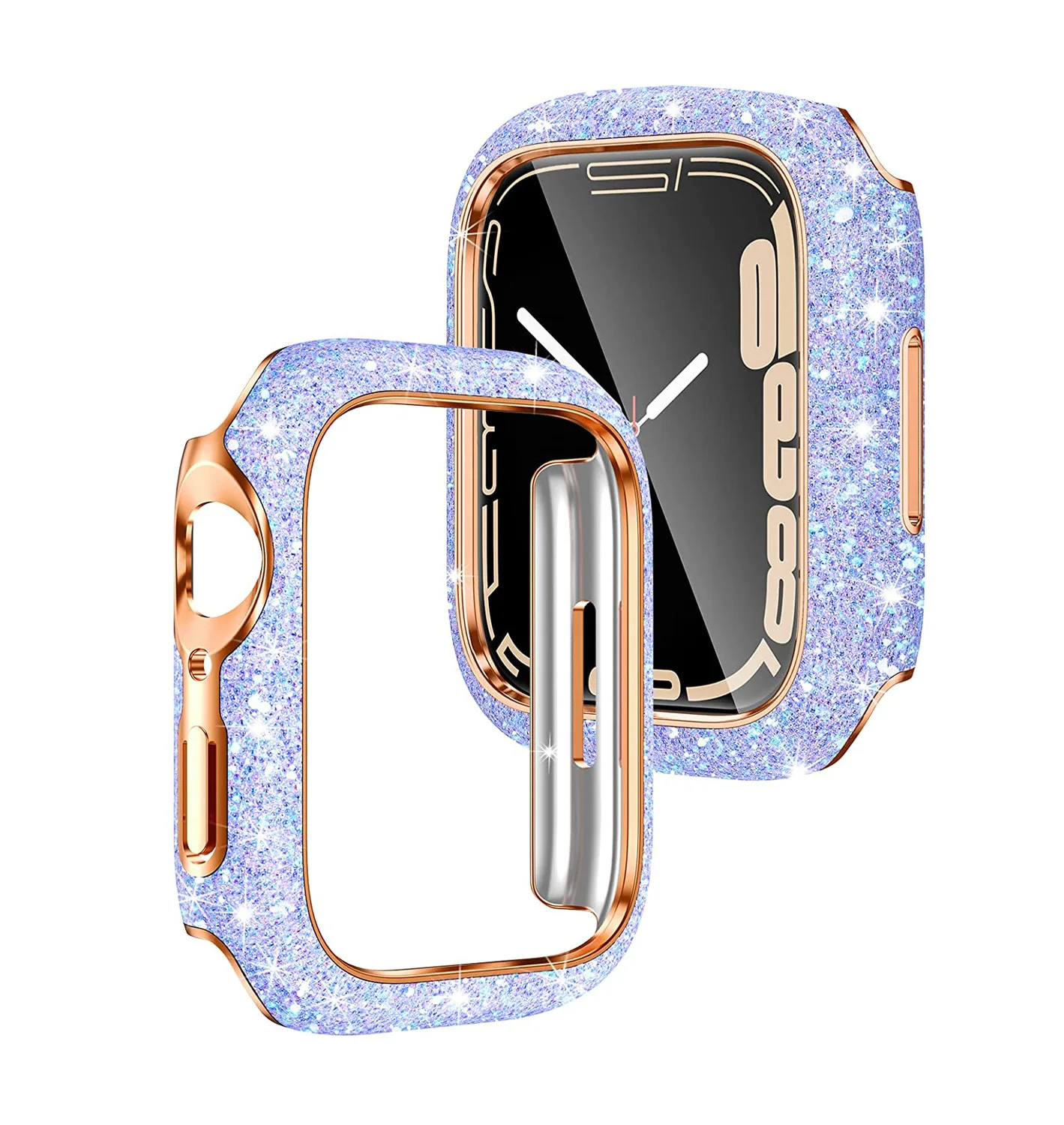 Diamond Half PC Case for Apple Watch Series 8 7 6 SE Bling Bumper Protector Cover Shiny Frame for IWatch 40 41MM 44MM 45MM Cover