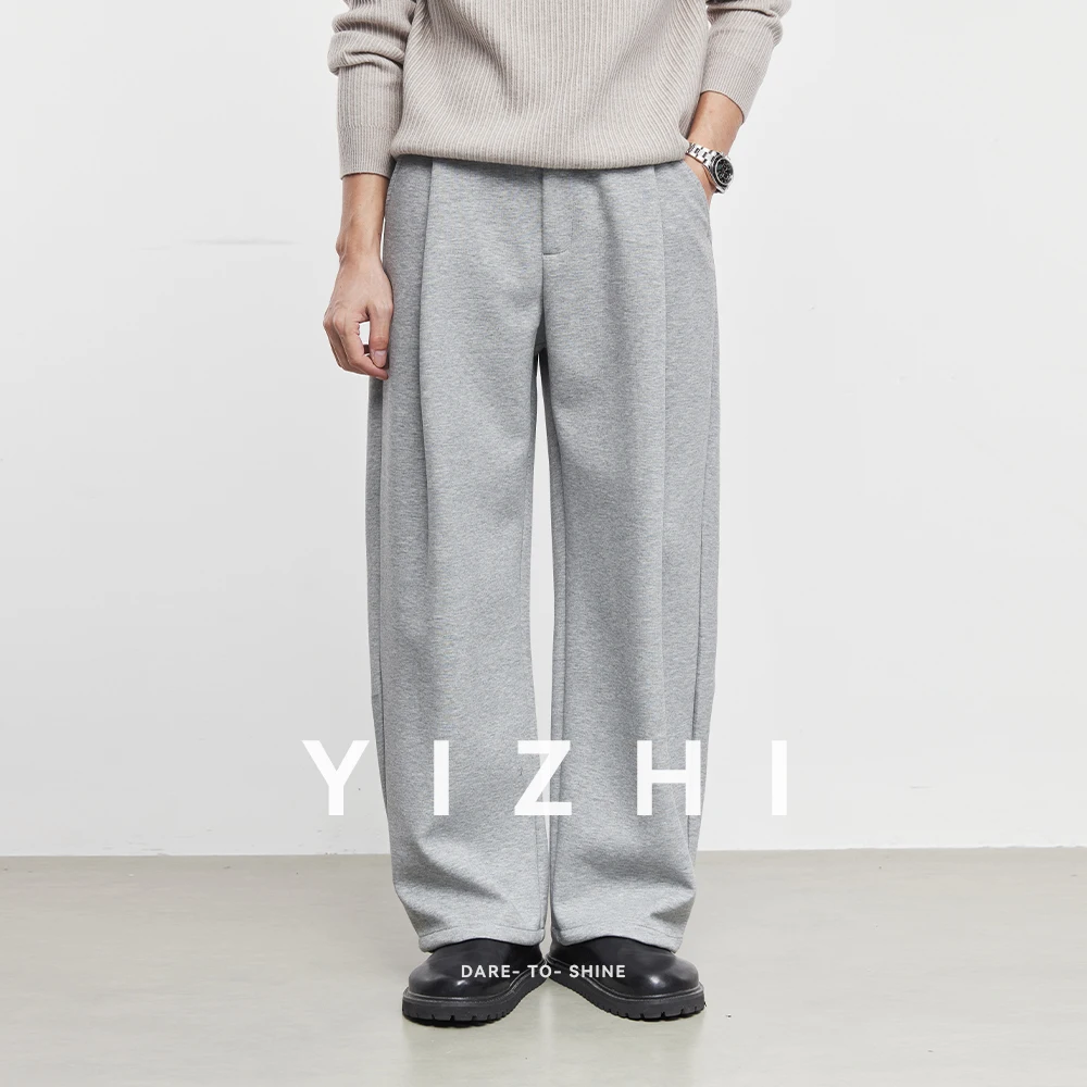 

Fashion Men's Wide-Leg Trousers with Flow Autumn Winter New Loose-Fitting Casual Solid Color Thickened Straight Leg Trousers