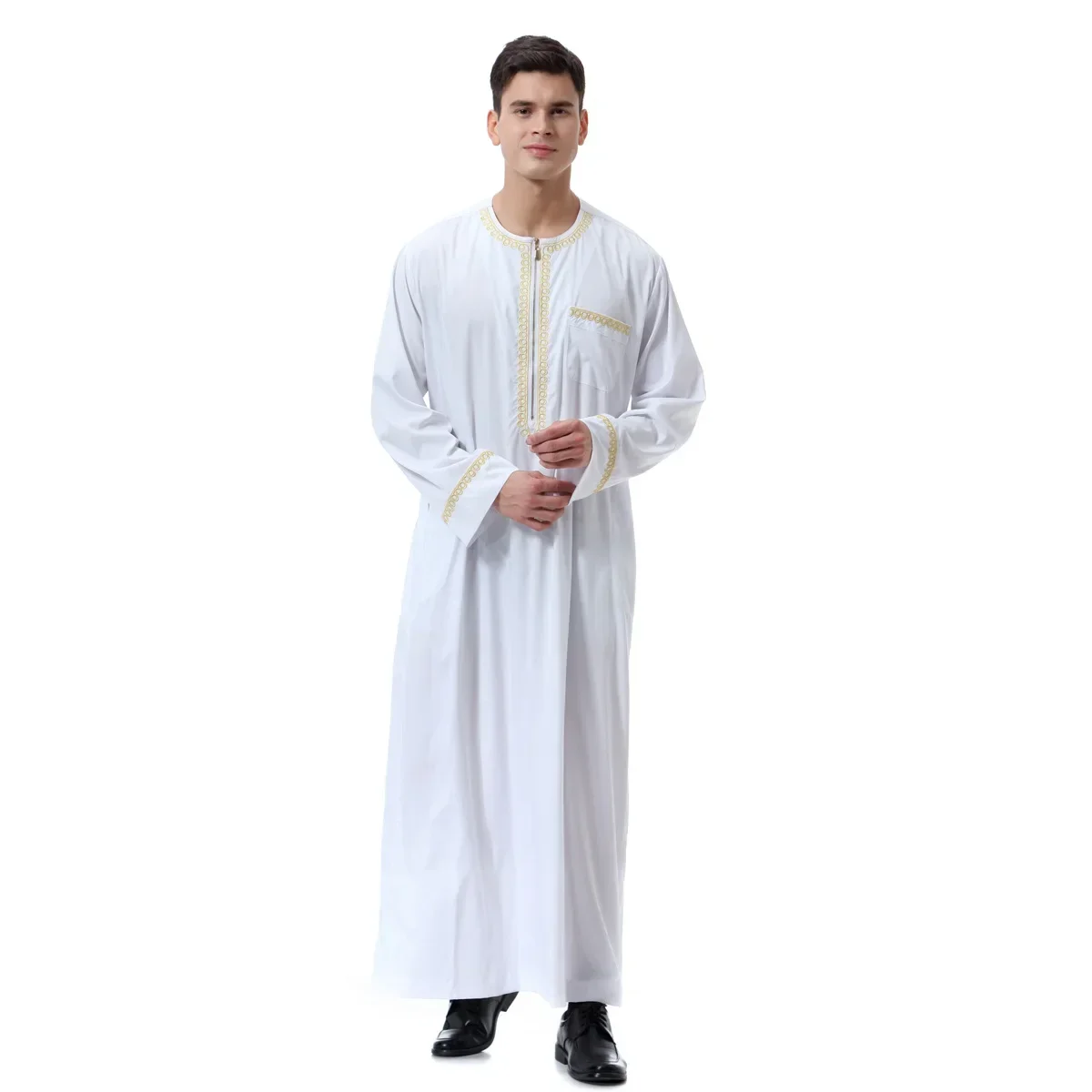 Muslim Printed Zipper Round-neck Muslim Robes for Men in Dubai, Muslim Robes of The United Arab Emirates and Saudi Arabia S-3XL