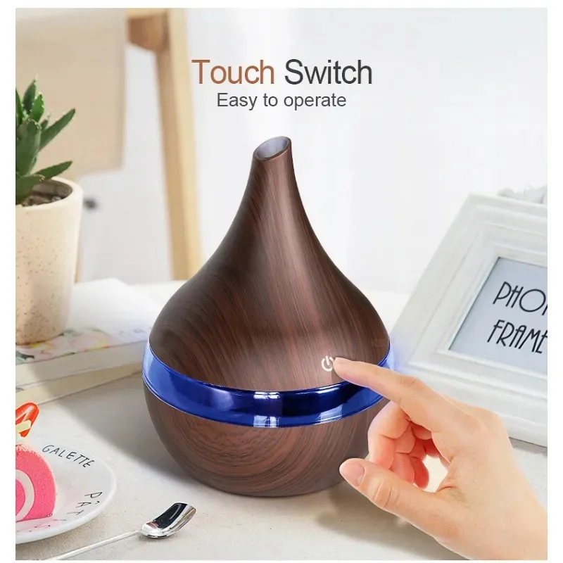 Humidifier Electric Aroma Air Diffuser Wood Ultrasonic Air Humidifier Essential Oil Aromatherapy Cool Mist Maker for Home 300ml