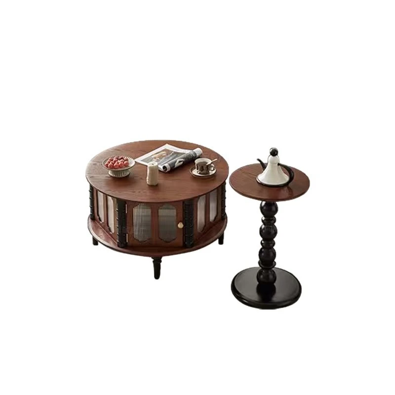

coffee table solid wood small apartment living room home light luxury high sense American medieval round coffee table