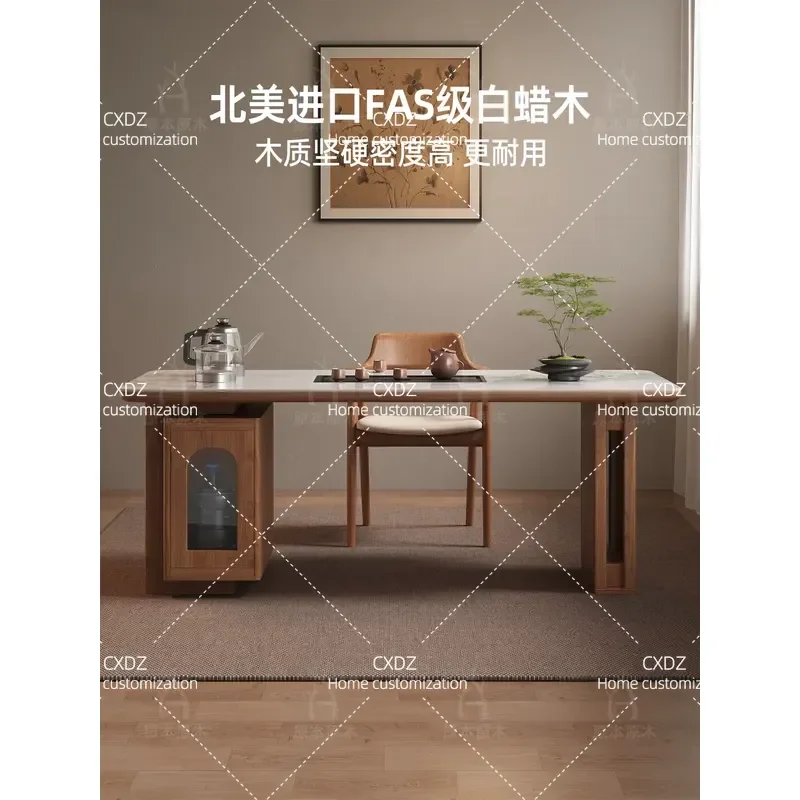 Solid Wood Tea Table and Chair Set New Chinese Style Office Home Integrated Rock Slab Modern Light Luxury Balcony Furniture