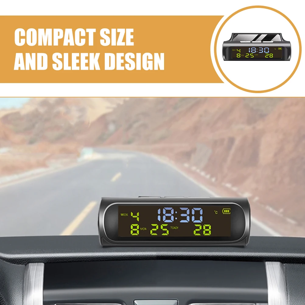 

Solar Powered Car Digital Clock Thermometer Temperature Meter Dashboard Date Time Display for Car Accessory Vehicle