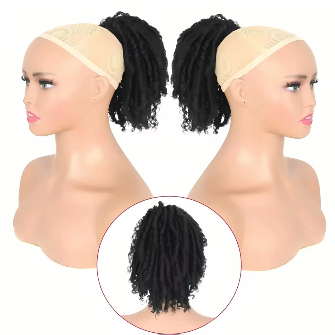 

Short Curly Drawstring Ponytail Dreadlock Hair Extension Clip in Pony tail for Black Women Ombre Blonde Locs Hair Extensions