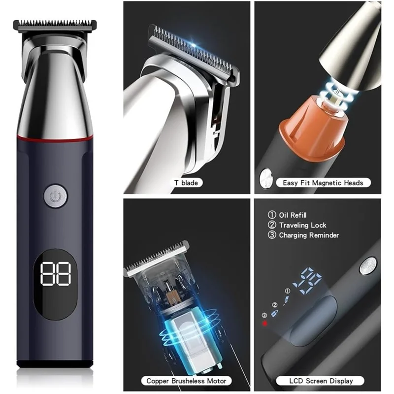 Whyy-aparador de cabelo aparador de beleza display digital multifuncional máquina de cortar cabelo elétrica dispositivo de remoção de cabelo masculino