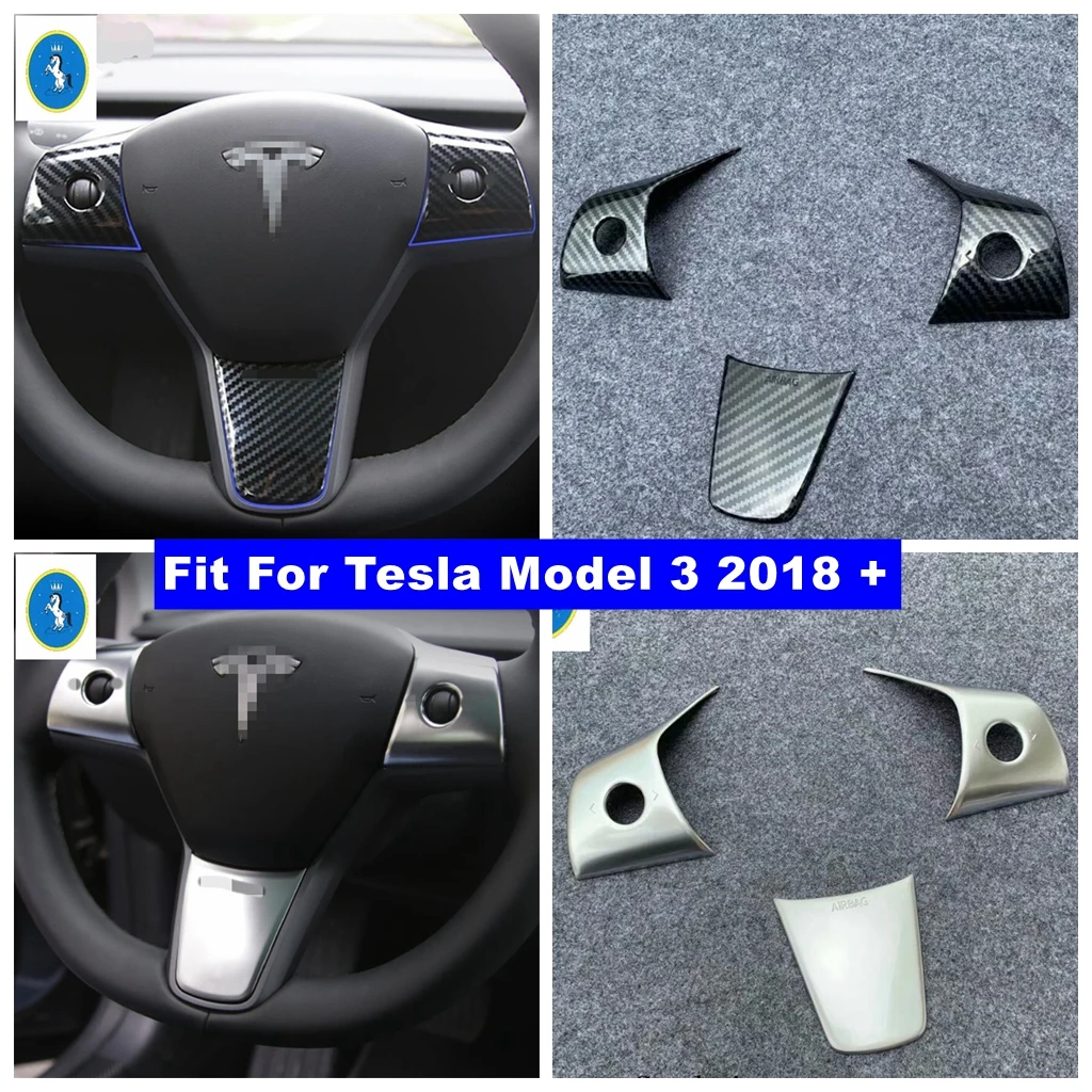 

Car Steering Wheel Button Decoration Frame Cover Trim Fit For Tesla Model 3 2018 - 2021 Matte / Carbon Fiber Look Accessories