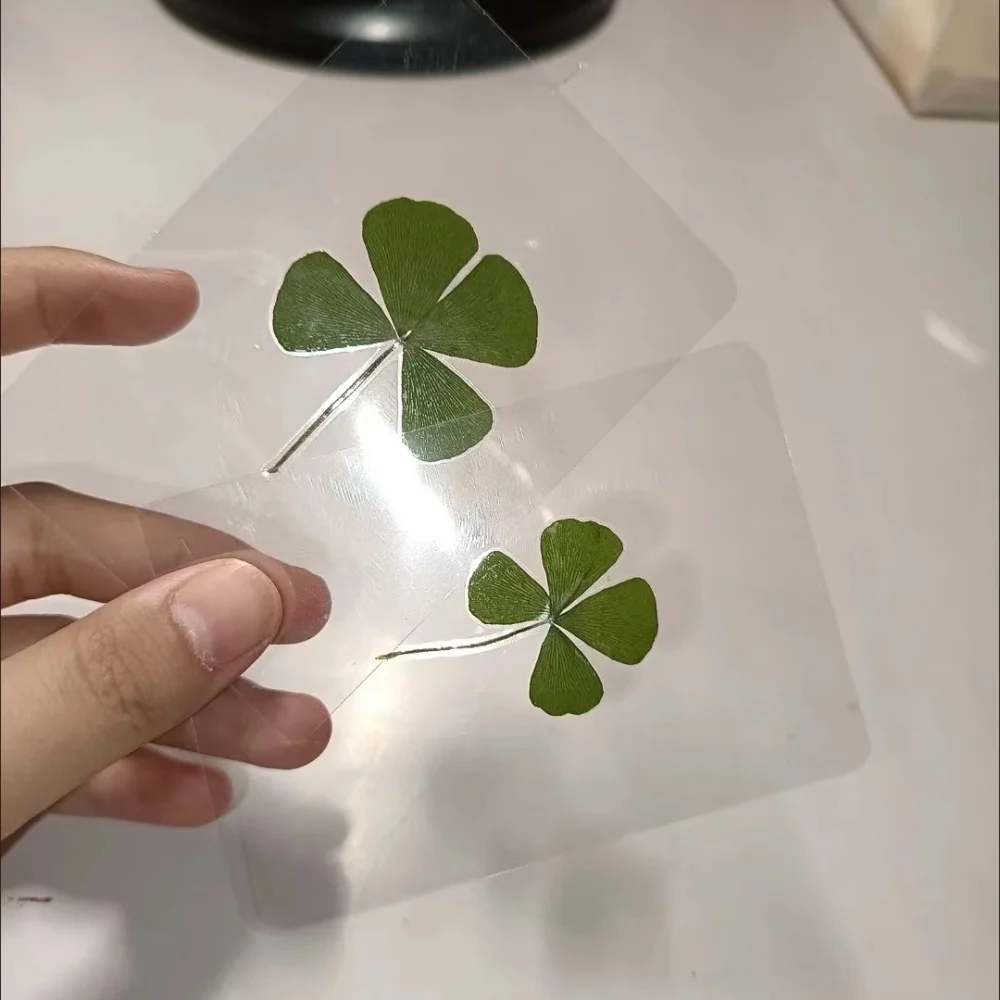 5Pcs Lucky Clover Postcards - Transparent Wishing Cards for Bookmarks & Decorations