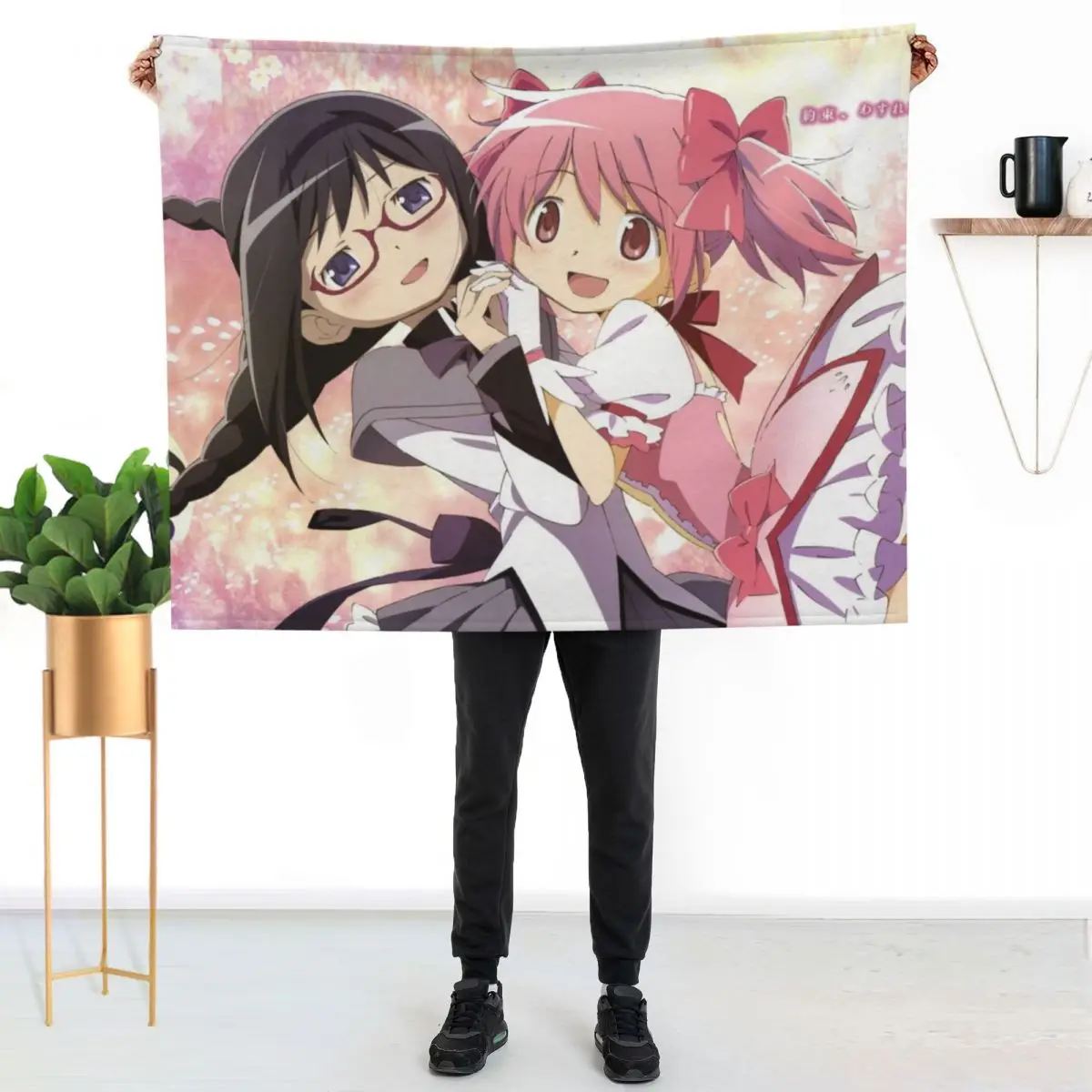 

madoka magica madoka and homura Throw Blanket Soft Warm Blanket Gift for Men Women Adults