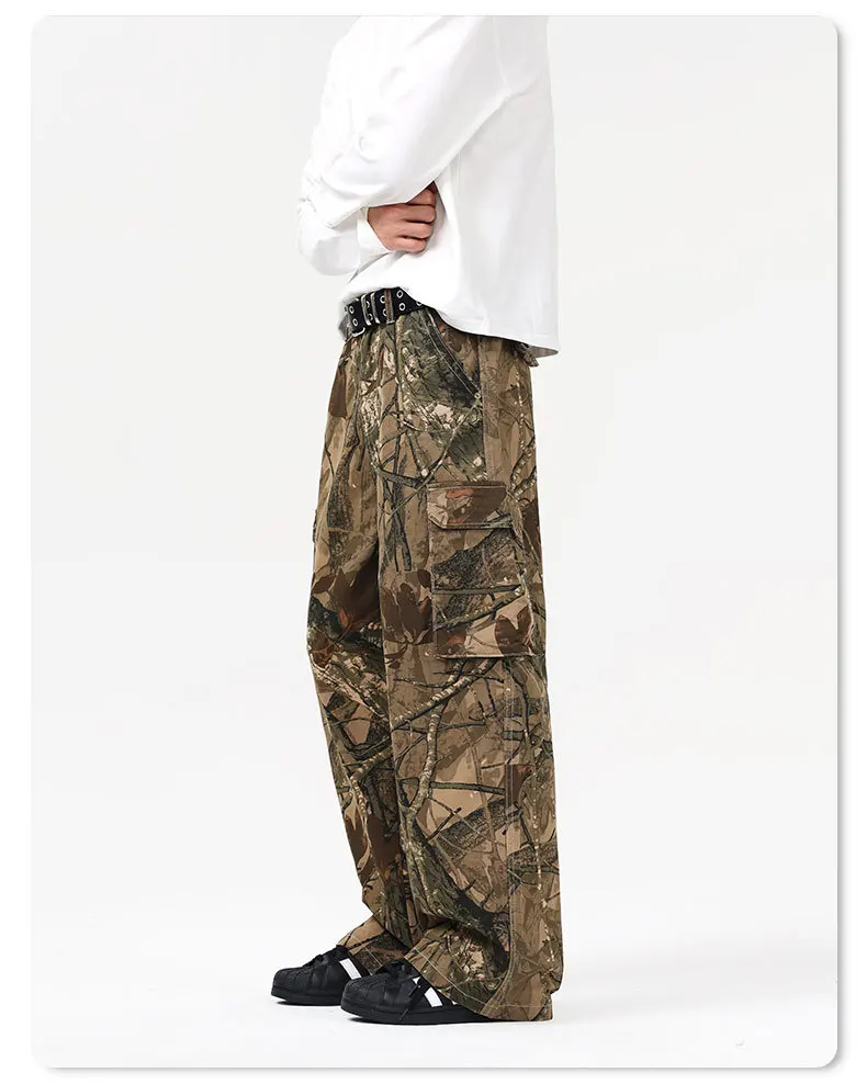 Men's Branch Camouflage Jeans American Style Old Washed Wide Leg Retro Loose Fashion Trend Street Straight Jeans Camo Pants Y2K