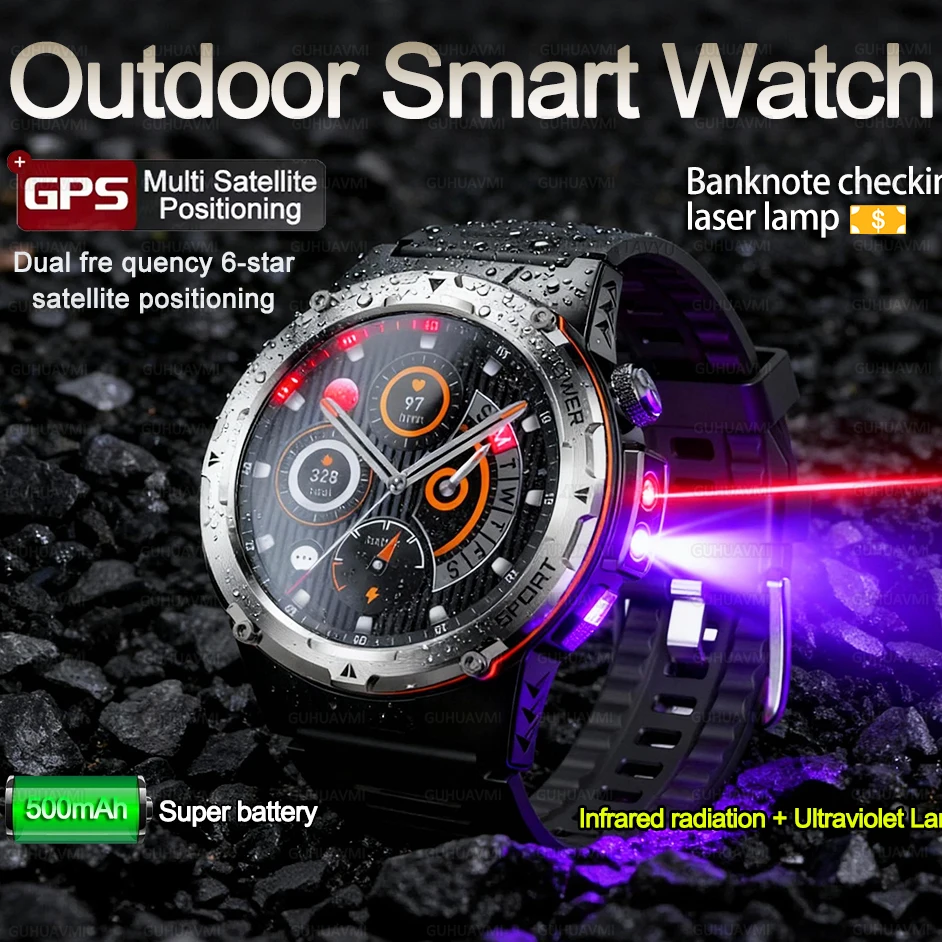 

2026 New Military Smart Watch Men outdoor Compass Sport GPS tracker call NFC 3ATM Waterproof 500mah battery UV+Infrared Bracelet