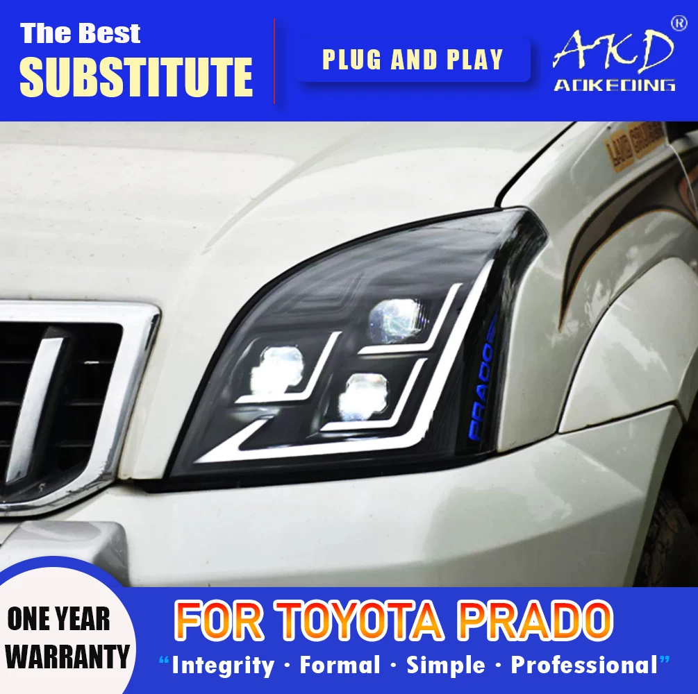 

AKD Head Lamp for Toyota Prado LED Headlight 2003-2009 Headlights LC120 DRL Turn Signal High Beam Angel Eye Projector Lens