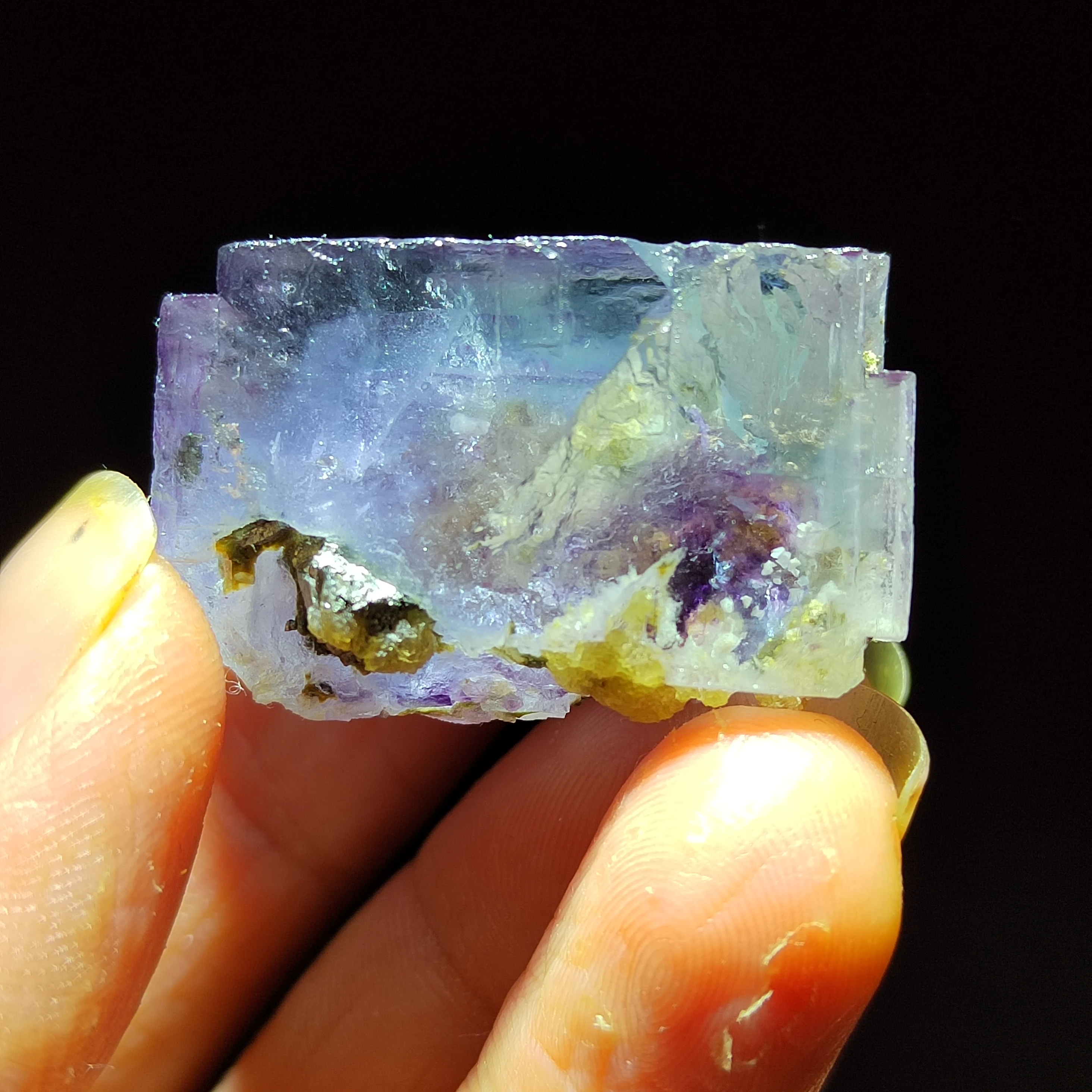 

33.2gNatural rare square purple fluorite mineral specimen, healing aura energy original stone home decoration