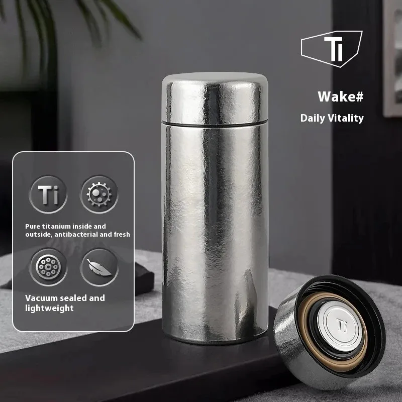 

7oz titanium vacuum insulated cup, ultra lightweight double wall pocket mug for outdoor camping hiking travel coffee tea water