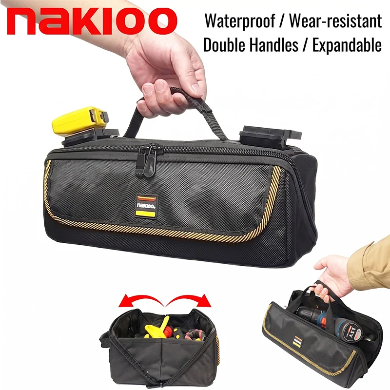 NAKIOO Portable Expandable Tool Bag Dual Handle Waterproof Wear-resistant Quick Clip Storage Tote for Electrician Repair Work