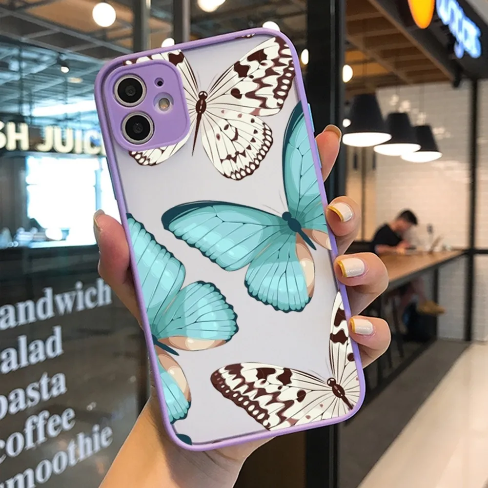 Beautiful Butterfly Phone Case for iPhone 14 11 12 13 Mini Pro Max 8 7 Plus X XR XS MAX Translucent Matte Cover image 4