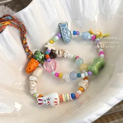 Cute Cartoon Rabbit Carrot Colored Rope Bracelet Women's Vintage Beaded Ceramic Girlfriends Bracelet 2023 New Hot