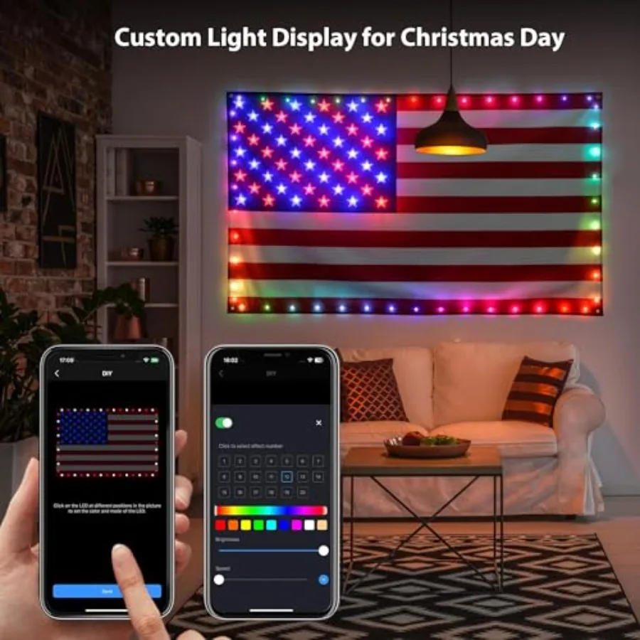 Smart Lighted American Flag 3x5 FT, App Control Flag 4th of July Decorations Lights DIY Color, Music Sync LED Light Up Patrioti view 6