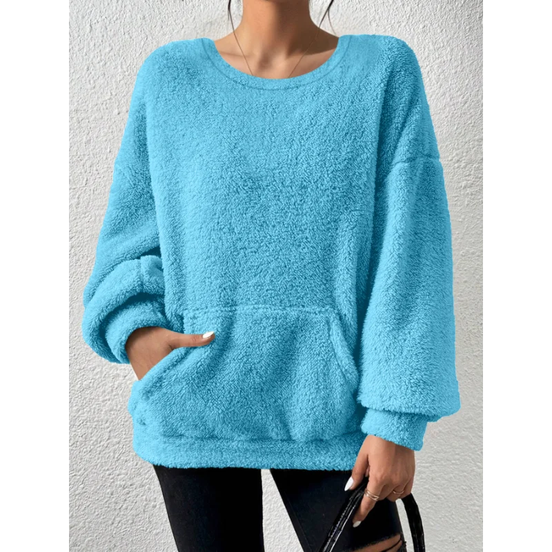 เสื้อสเวตเชิ้ตแขนยาวสีพื้นสไตล์ลำลองแฟชั่นฤดูใบไม้ร่วงและฤดูหนาวปี 2025