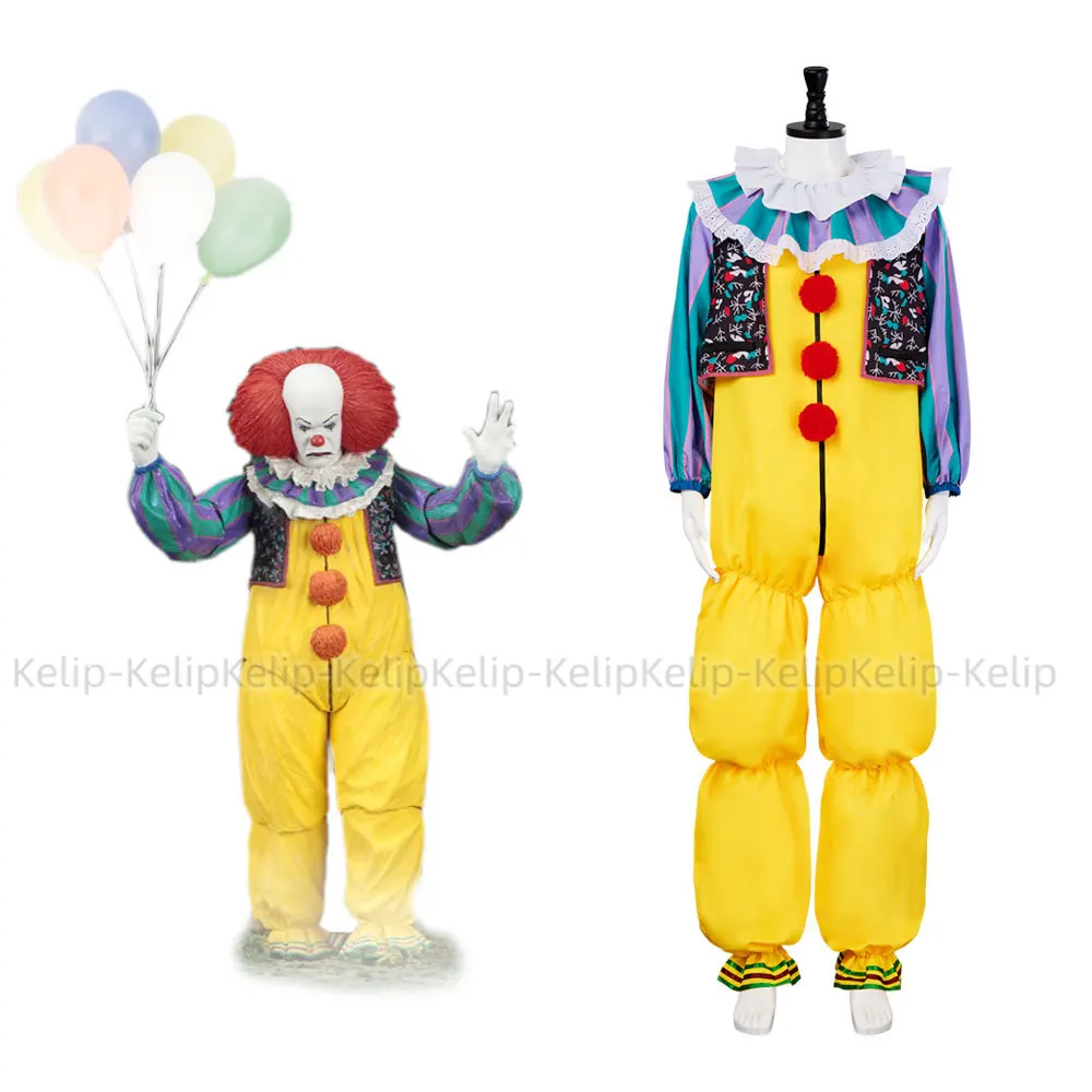 Stephen King's It Pennywise Cosplay Costume Clown Yellowe Joker Evil Horror Terror Halloween Coat Outwear Fancy Christmas Suit