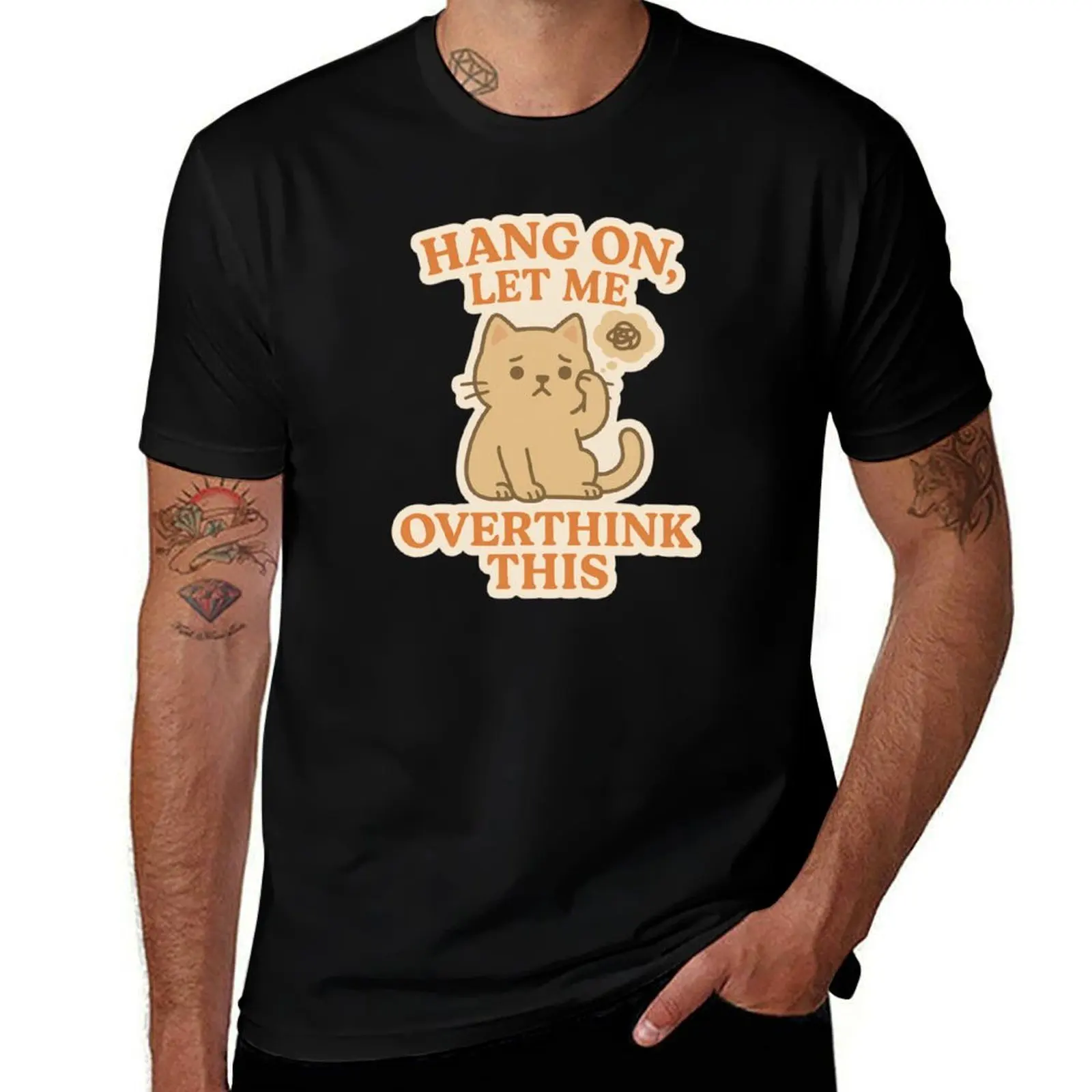 

Hang On, Let Me Overthink This - cat edition T-Shirt blanks anime shirt blue archive men t shirts