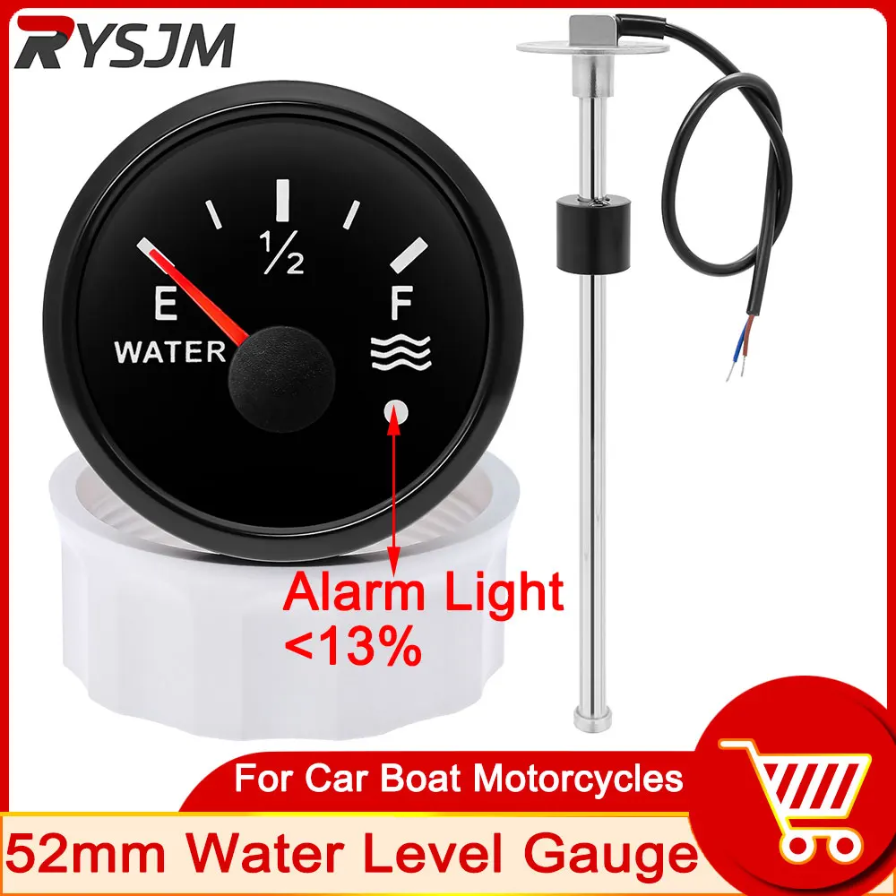 

52mm Water Level Gauge with Alarm Light Water Level Sensor 100-550mm 0-190 Ohm Water Tank Meter Indicator Car Boat customized