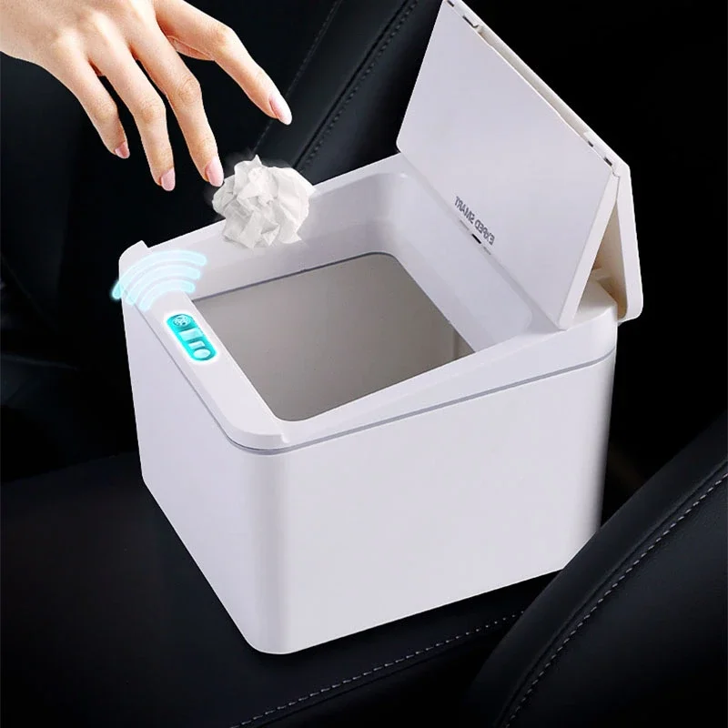 6/8L Desktop Smart Trash Can for Kitchen Mini Small Square Car Storage Bucket Electric Touch Dustbin Motion Sensor Garbage Bins