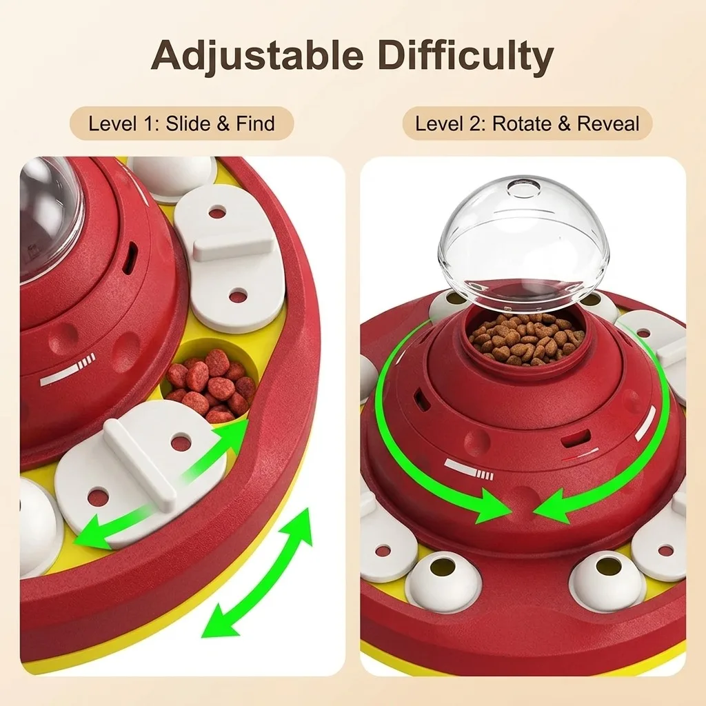 Dog Puzzle Toy, Interactive Space Fortress Slow Feeder for Mental Stimulation, Level 1 & 2 IQ Training Treat Dispenser for Small Medium Large Dogs, UFO Design Pet Enrichment Toy for Boredom Relief