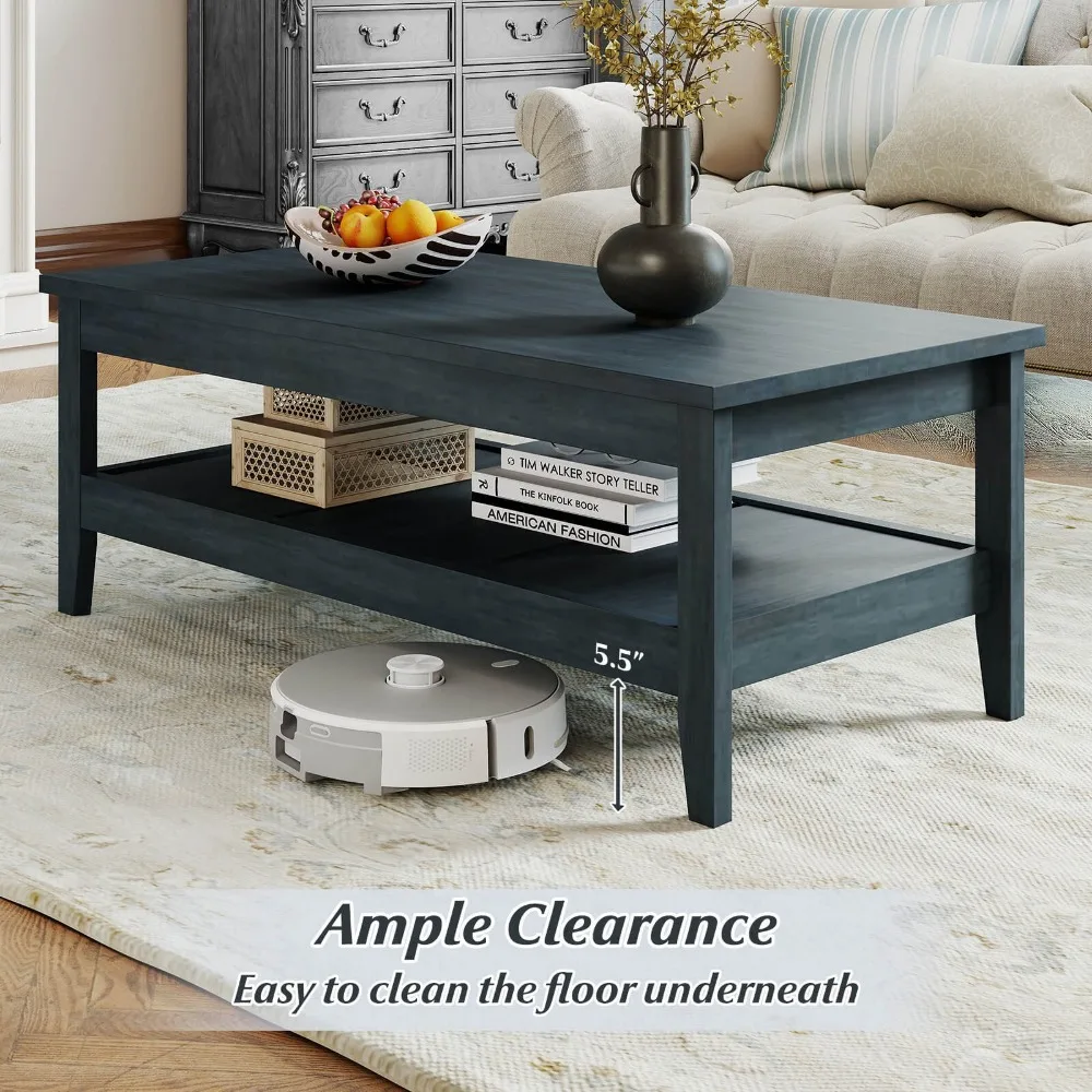 طاولة مركزية مستطيلة من طبقتين مع رف تخزين مائل وطاولة سميكة #6