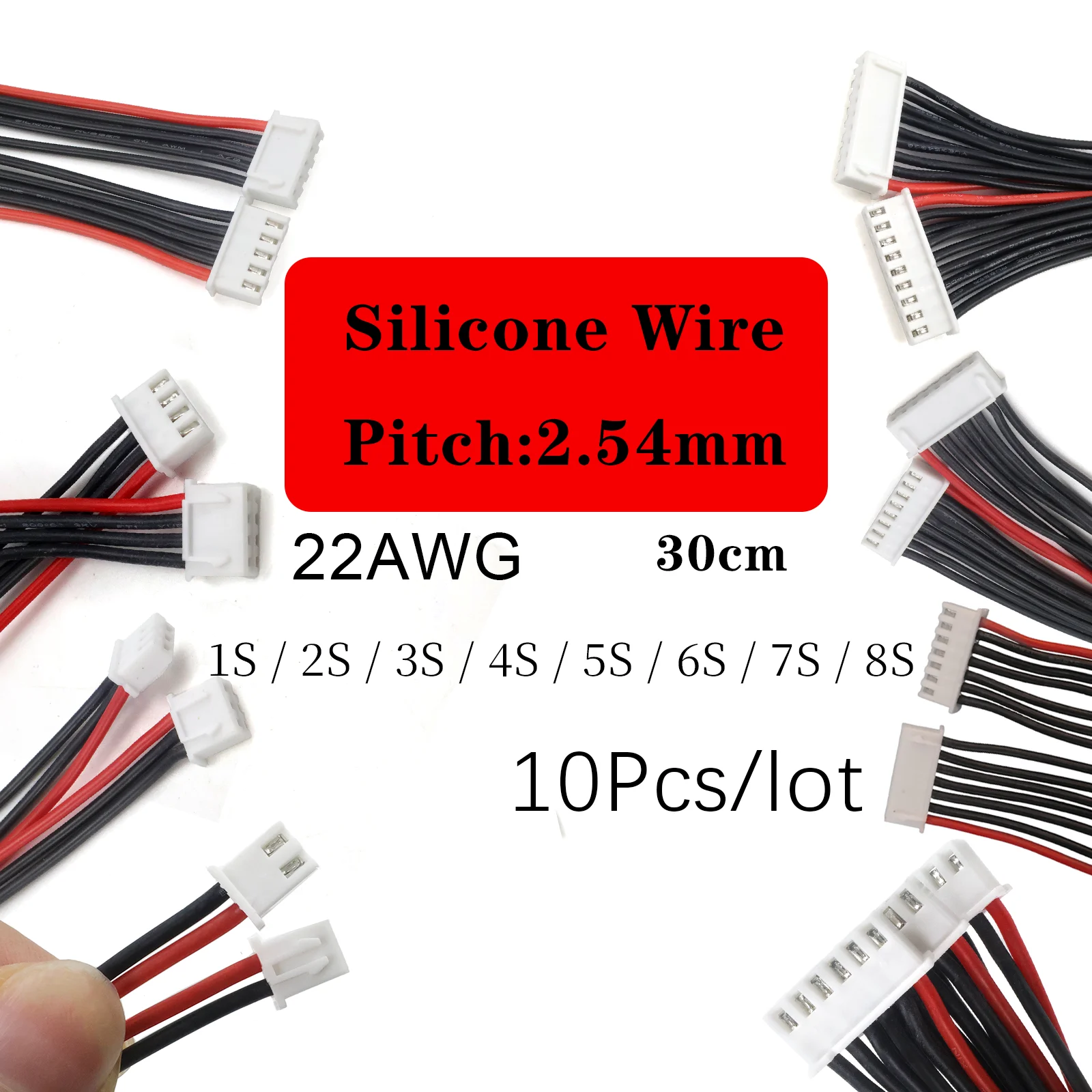

10Pcs JST-XH Balance Charger Cable 1S-8S 22AWG Silicone Wire 30cm Single Head Extension Cord RC Lipo IMAX B6 DIY Wholesale