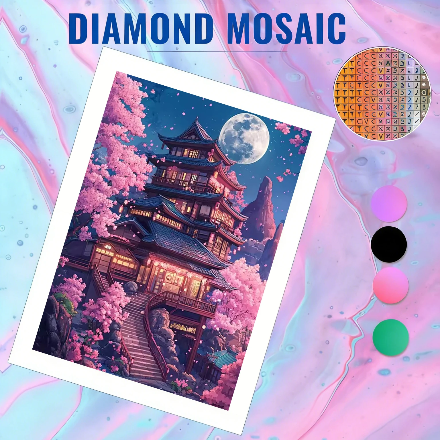 AZQSD Diamond Painting Building Landscape Full Drill 5d Diy Full Square Round Drill Art Mosaic Cherry Blossom Gift