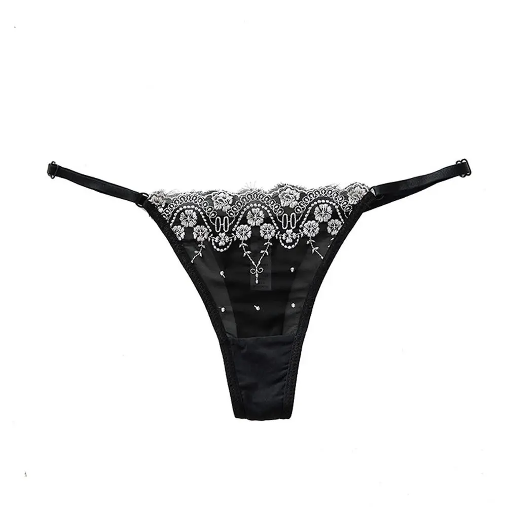 Embroidery Flower Thin Strap Bikini Thong Underwear Cotton Crotch Women Thong Female Lingerie Low Waist Panties Lace Panties