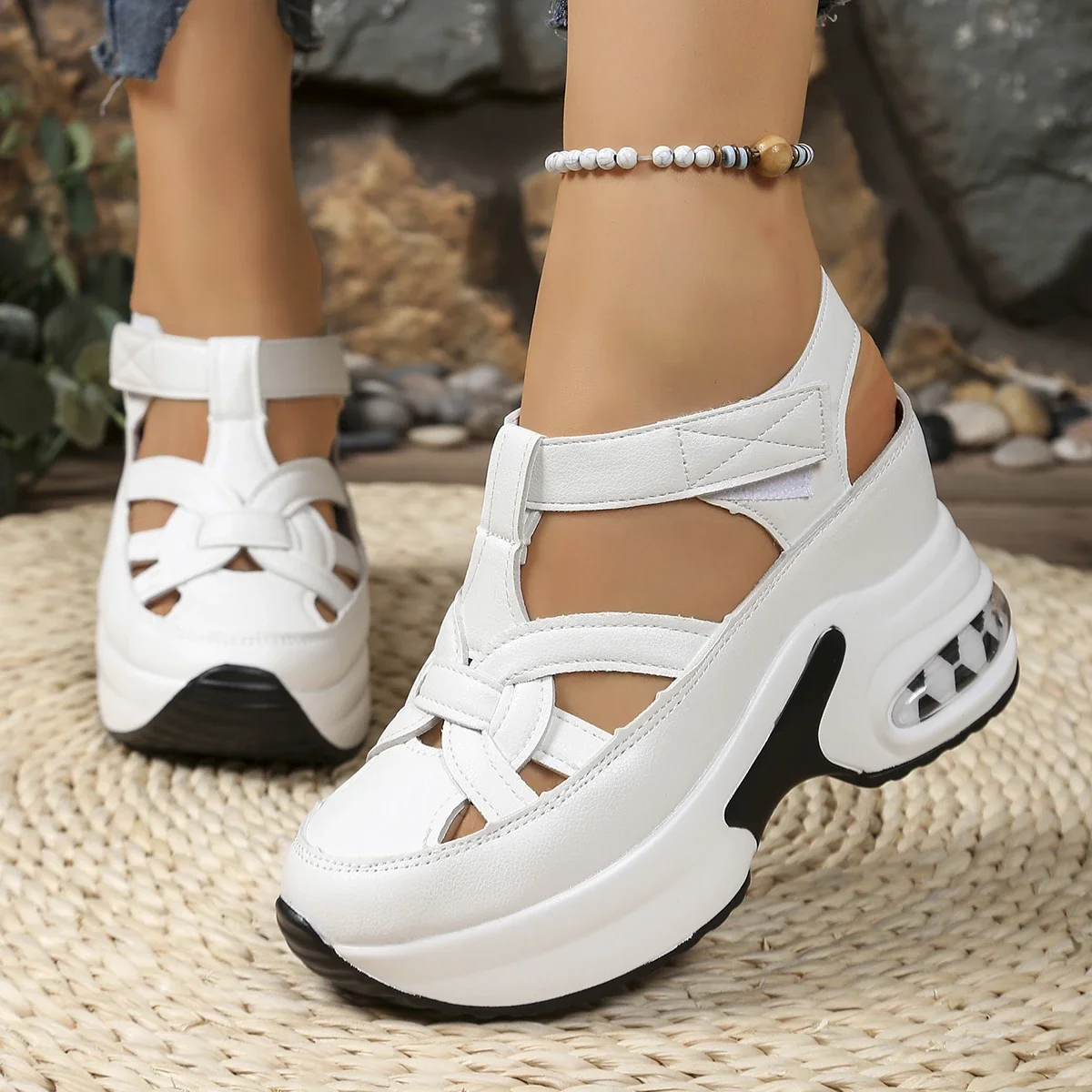 Sandalias De plataforma De tacón alto a la moda para Mujer, Zapatos De tendencia con cuña para verano 2025, nuevas sandalias informales con punta cerrada, Zapatos De Mujer