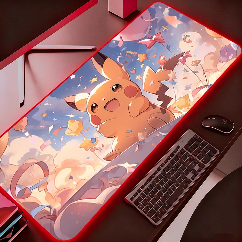 

RGB Mouse Pad Gaming Accessories PC Gamer Xxl Computer Desk Mat Laptop Varmilo LED Keyboard Pokemon Pikachu Mousepad