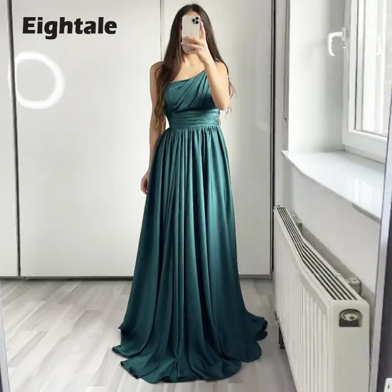 

Eightale Green Evening Dress for Wedding Party Satin A-Line Floor Length Arabic Dubai Prom Gowns Celebrity Dress