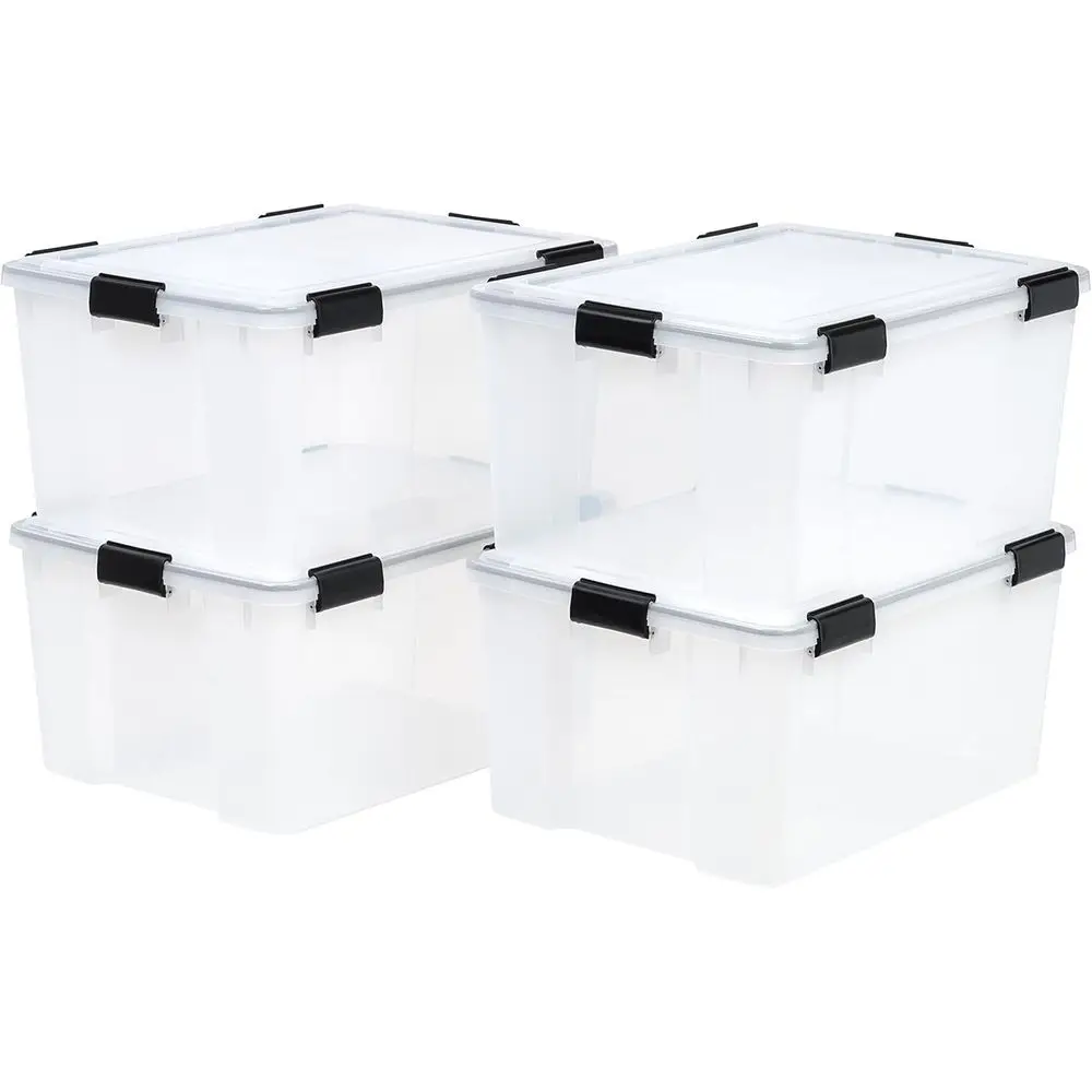 

Set of 4 Large 62.8 Quart Storage Bins with Lids and Secure Buckles for Organization