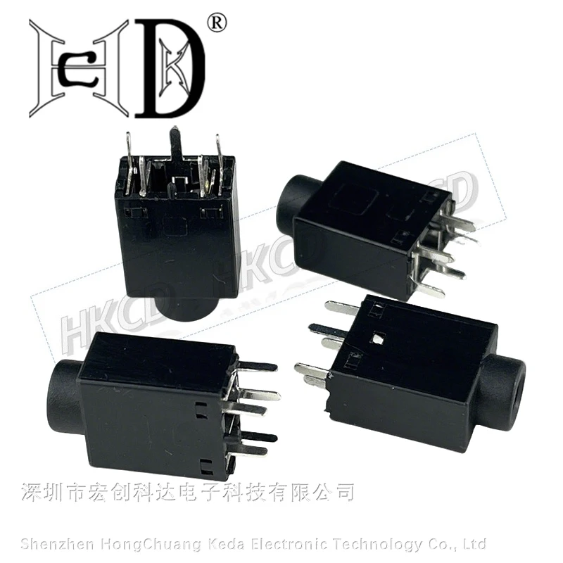 5PCS HKCD PJ-358 3.5mm 5-Pin Stereo Audio Jack Socket, Through