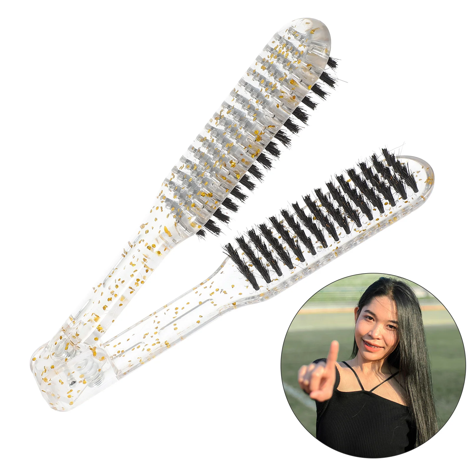 Transparent Splint Comb V-shaped Hair Straightening Ion Ironing Clip (transparent Color) Clamp Brush